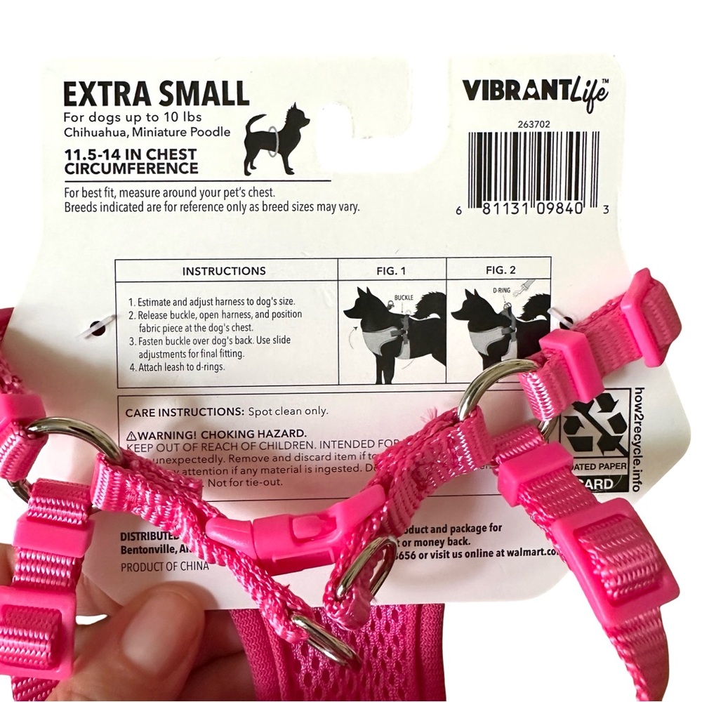 🔴 5 for $10 ONE Vibrant Life Pink Polka Dot Dog Harness Heart Pearl Necklace - Picture 4 of 4